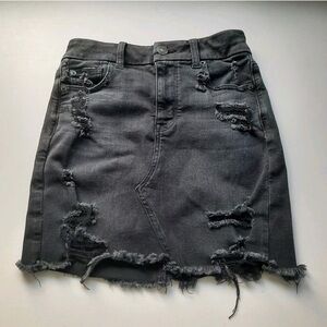 American Eagle Curvy Hi-Rise Mini Jean Skirt Womens Black Destroyed Boho Rodeo